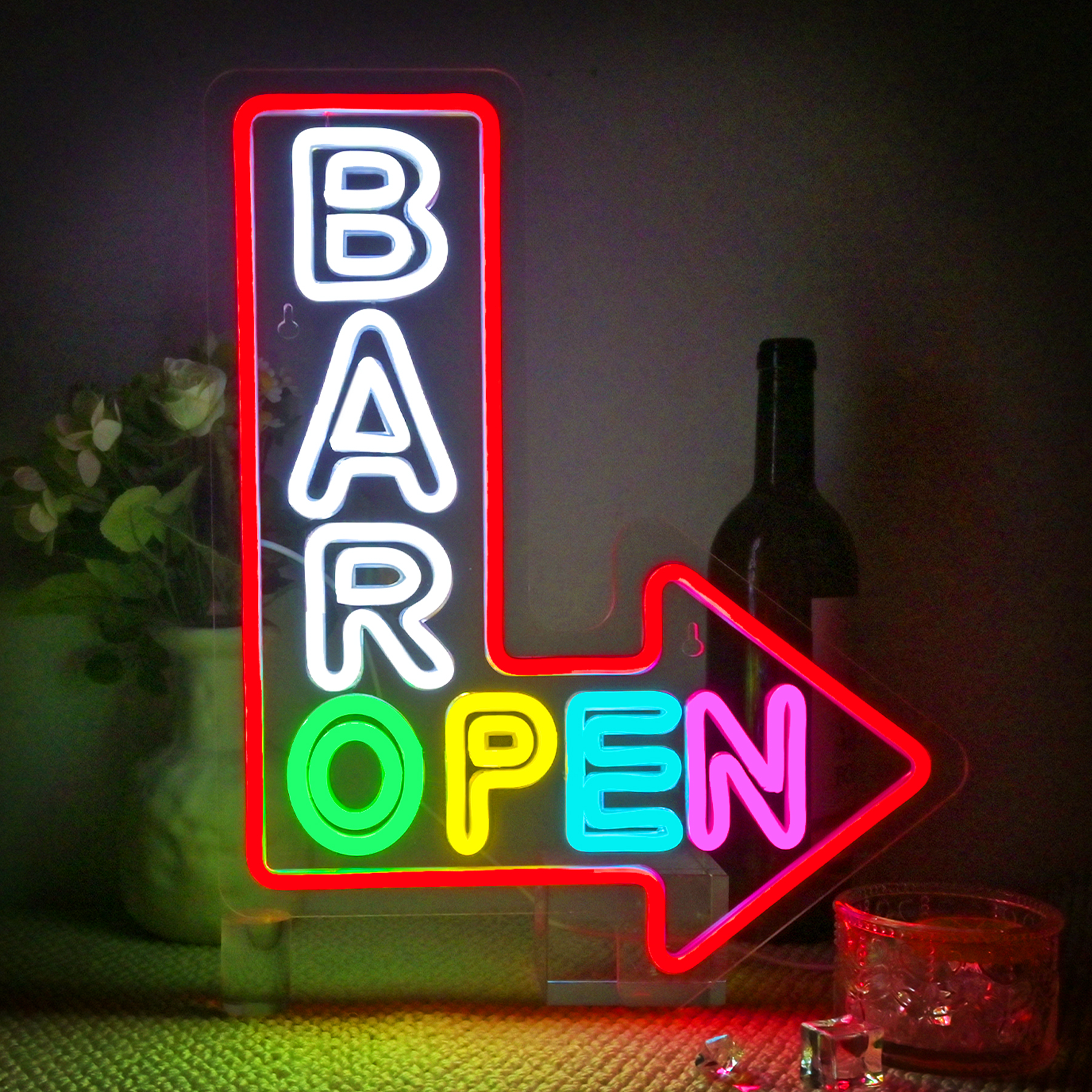 Home Gym Aesthetic - Bar Open Arrow Neon Sign Mix
